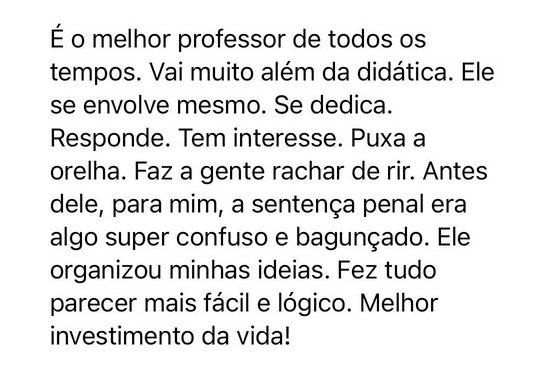 Mensagem de aluno sobre o curso