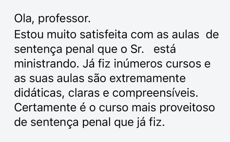 Mensagem de aluno sobre o curso