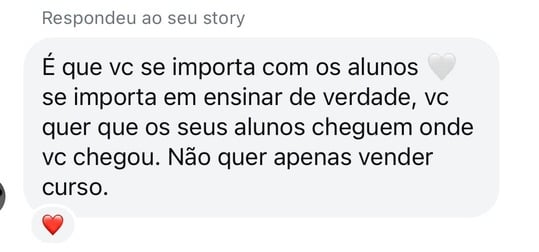 Mensagem de aluno sobre o curso