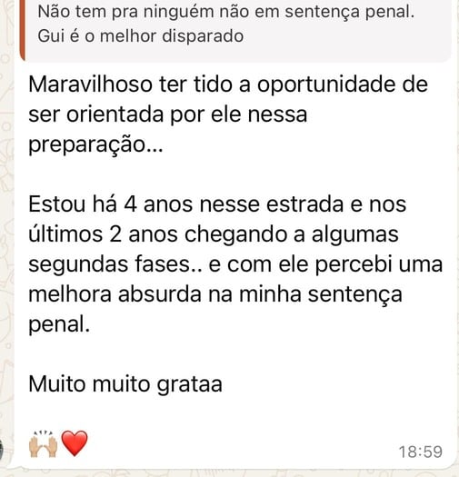 Mensagem de aluno sobre o curso